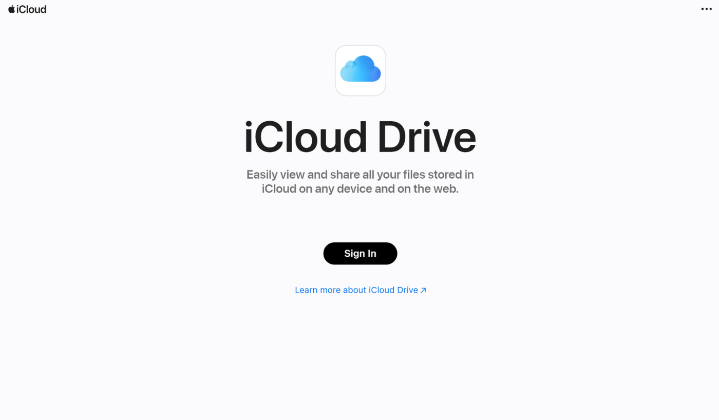 A screenshot of iCloud Drive's website