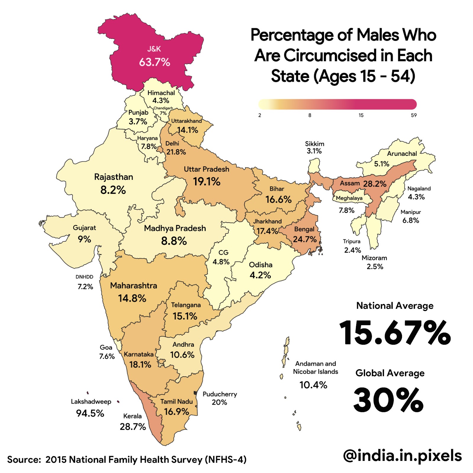 Percentage of Males who are Circumcised ( Ages 15 - 54 )