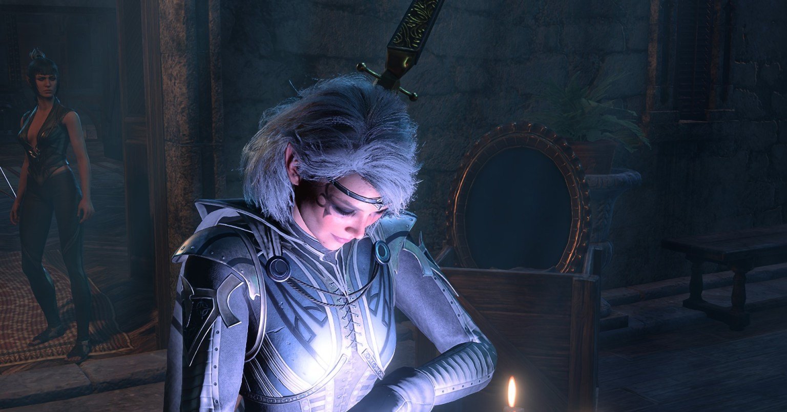 An in game screenshot of Isobel from BG3