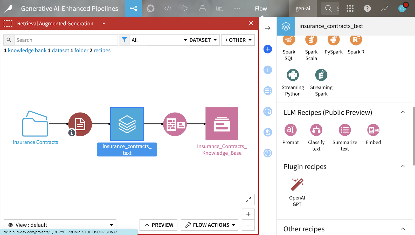 Dataiku provides pre-built recipes so anyone can use LLMs in analytics projects.