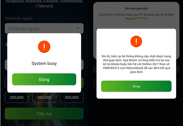 Lỗi wrong key Vietcombank