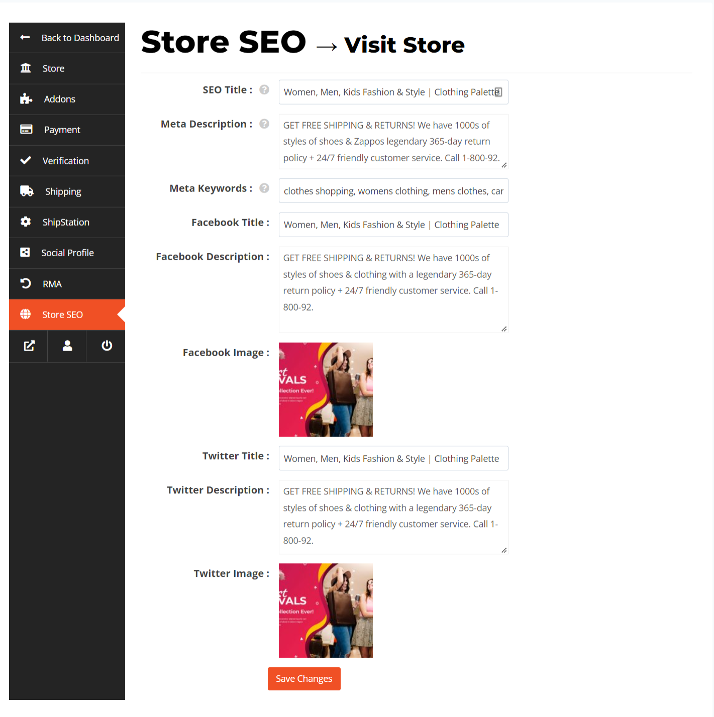This image shows Dokan Store Seo Section 