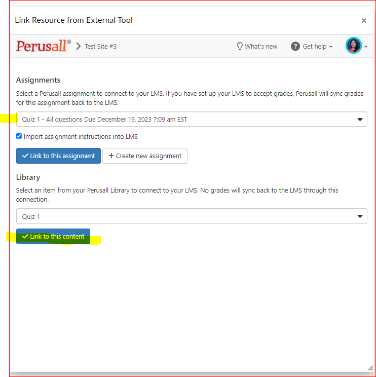 Perusall assignment link resource from external tool