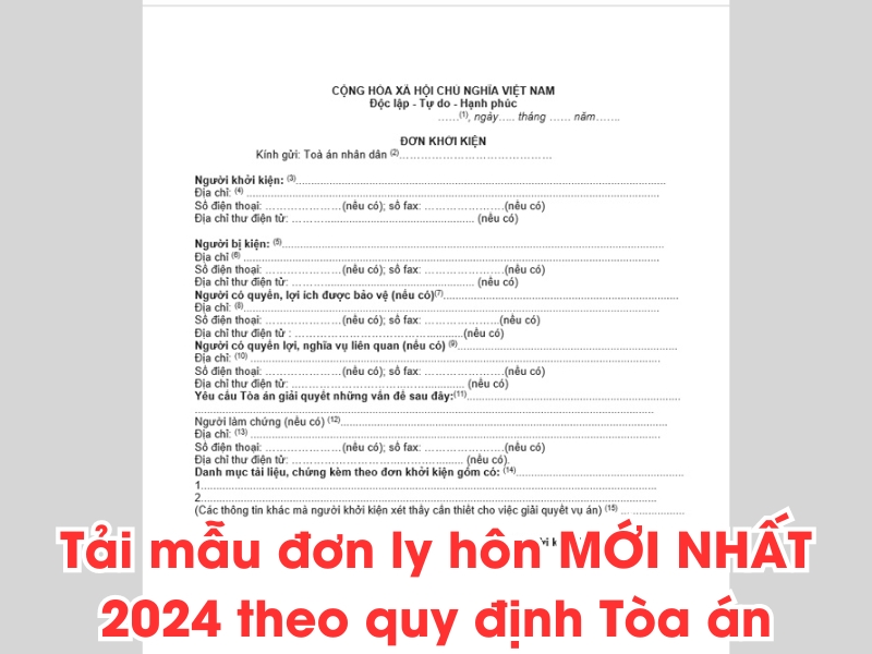 Tải mẫu đơn ly hôn MỚI NHẤT 2024 theo quy định Tòa án