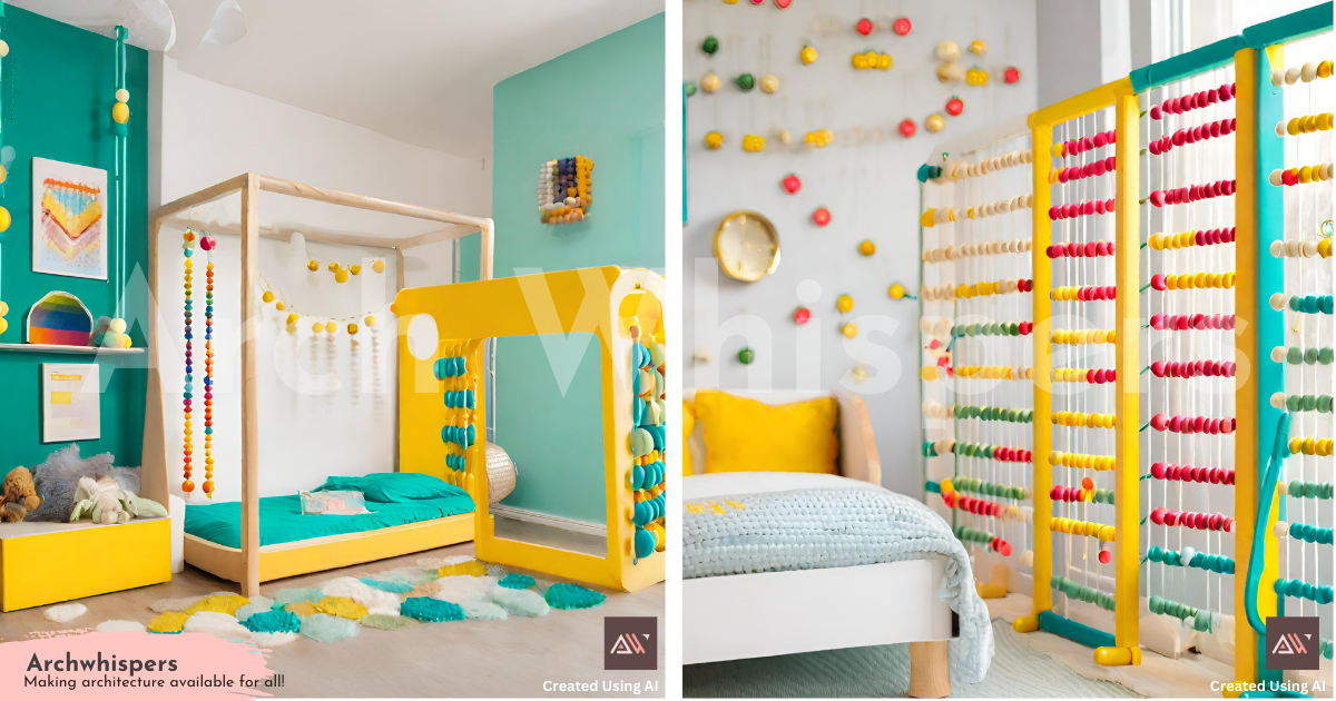 A Vibrant Kids' Bedroom With Playful Abacus-Inspired Partition Walls