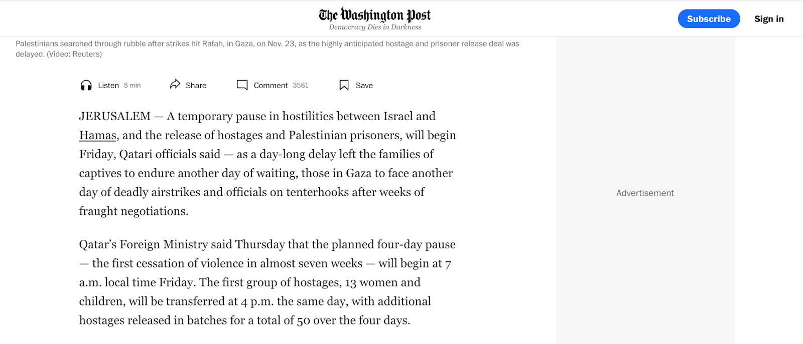 صحيفة ذا واشنطن بوست تركز على الأطفال والنساء الإسرائيليين