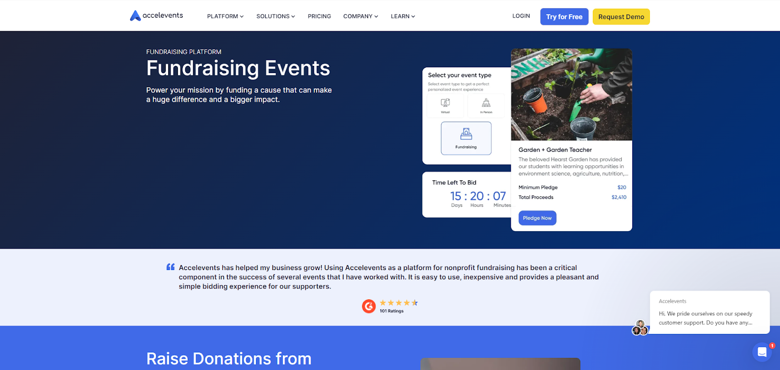 A screenshot of Accelevents' website