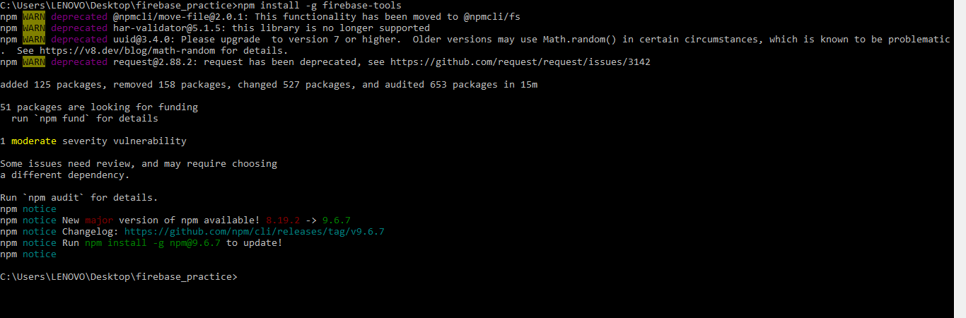 Firebase CLI successfully installed