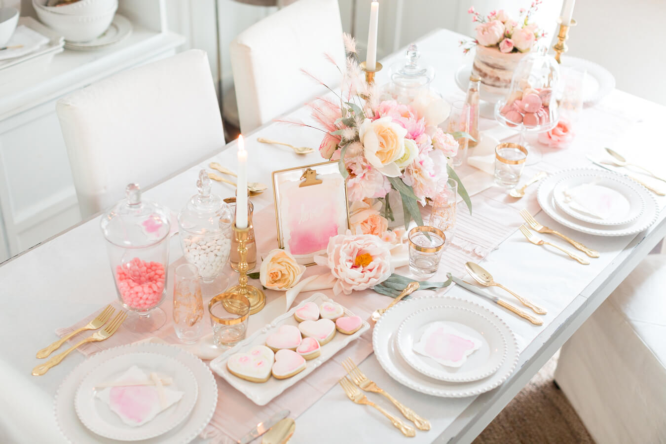 A Table with pink floral concept