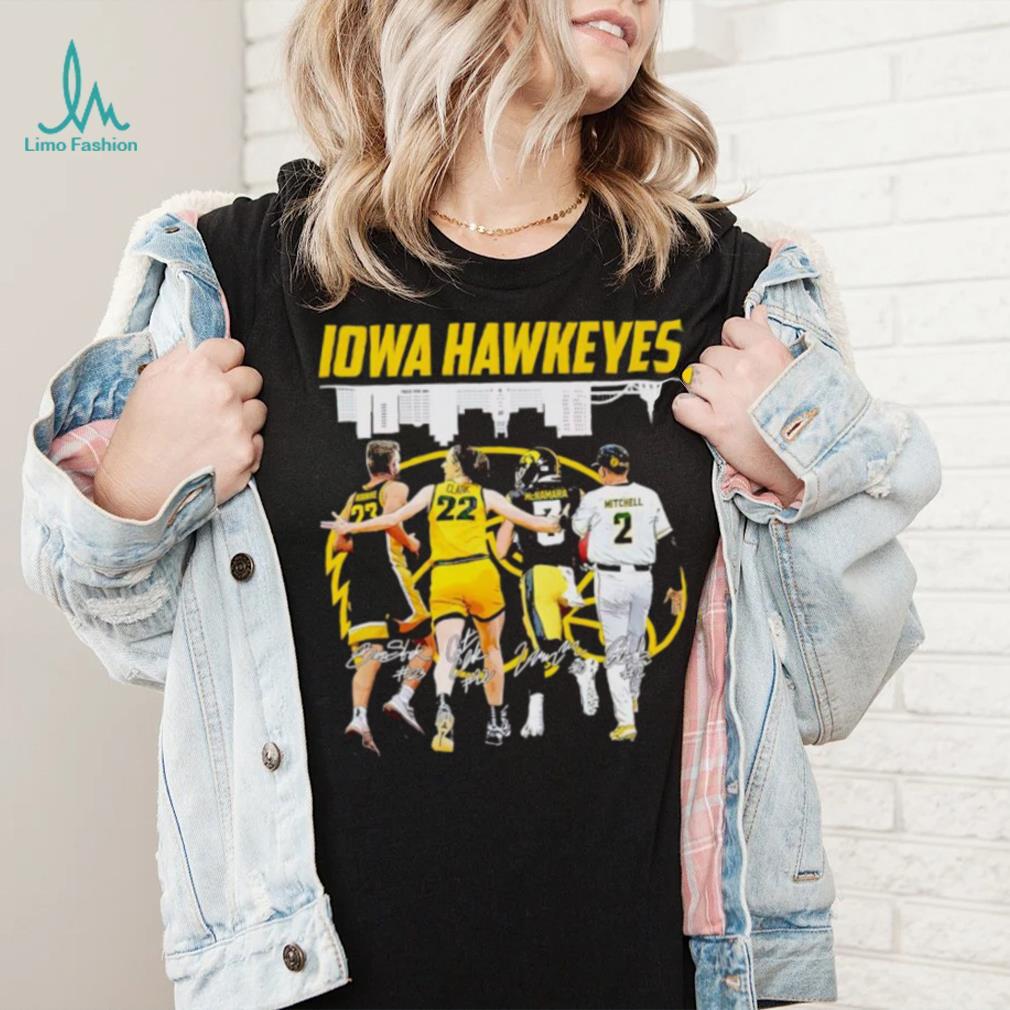 Iowa Hawkeyes Ben Krikke Caitlin Clark Cade McNamara Gable Mitchell signatures shirt