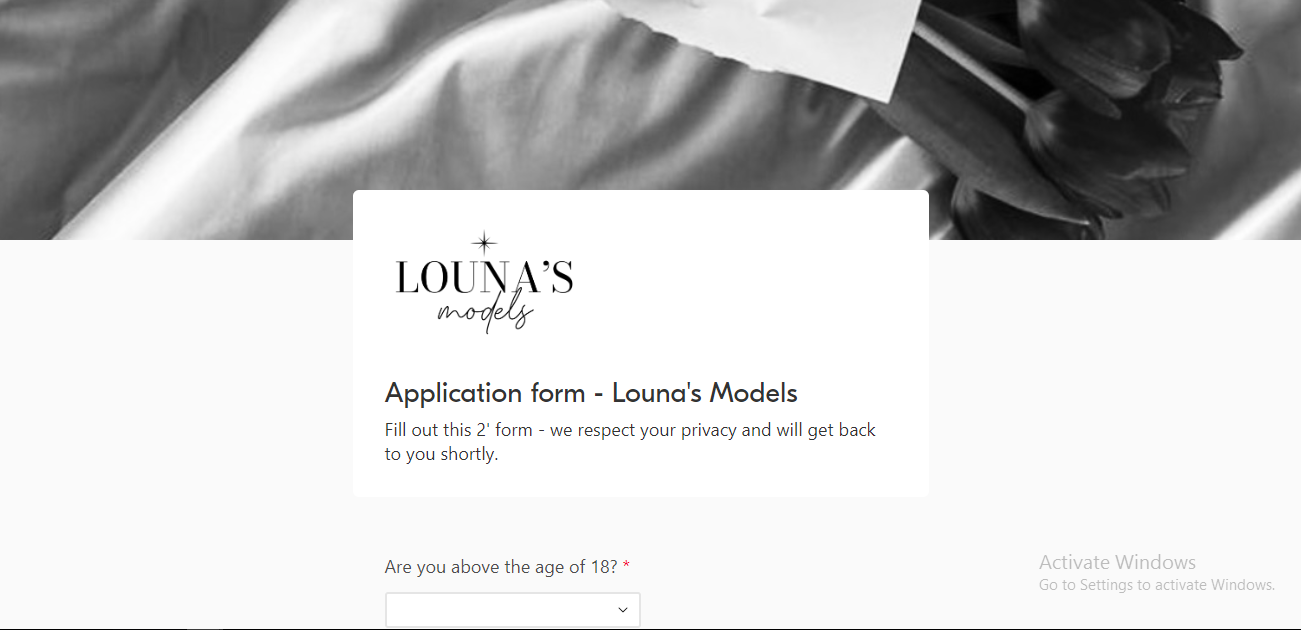 how to join Louna's Models agency