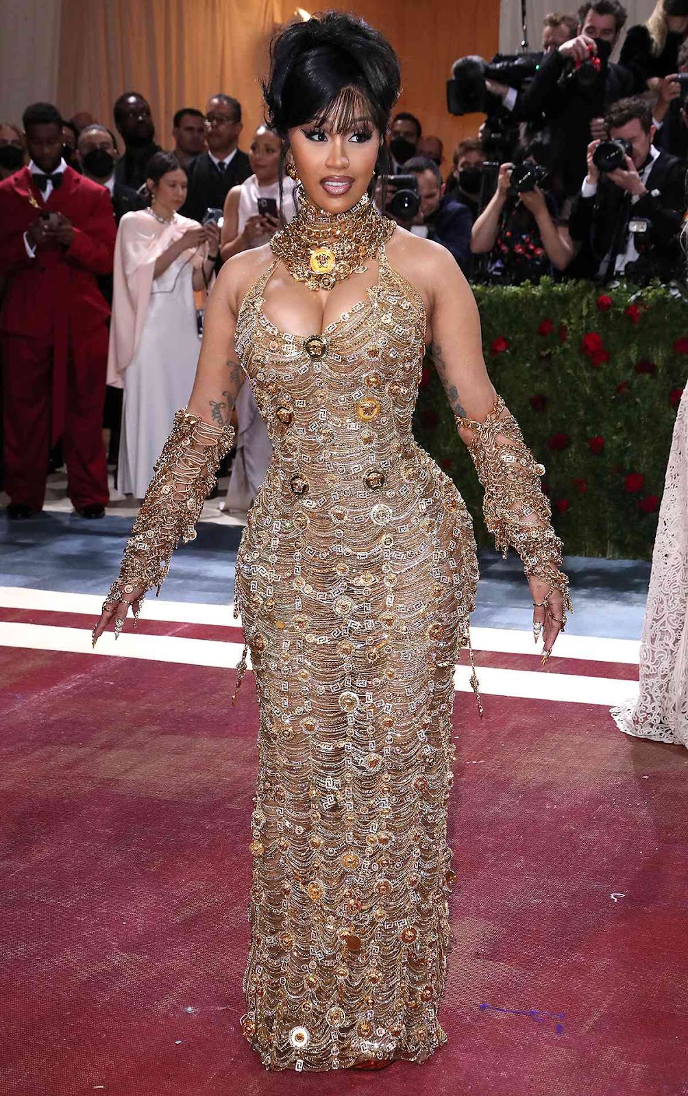 Cardi B Glitters in Gold Versace Gown for 2022 Met Gala