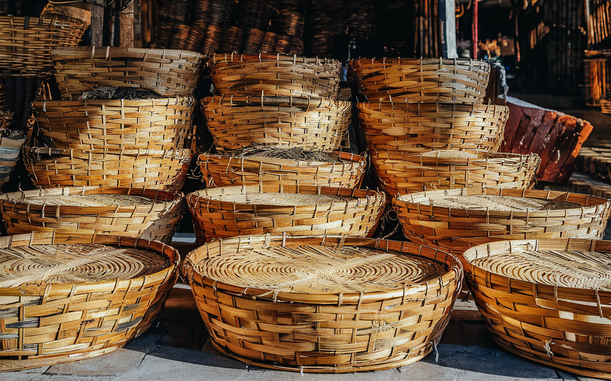 cestas e organizadores de bambu ecológico