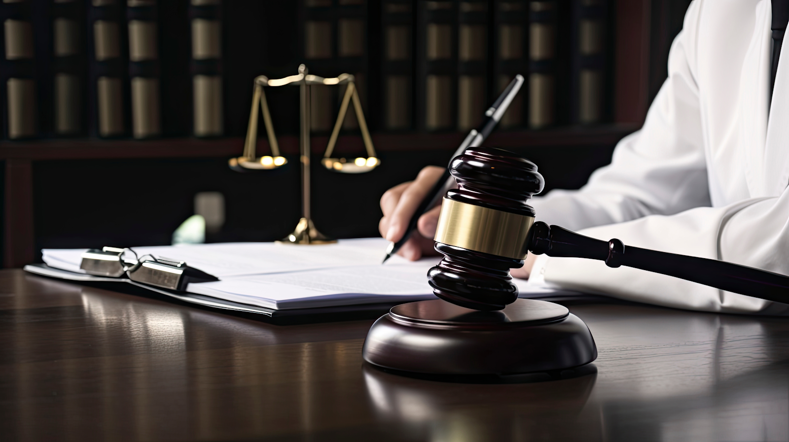 A personal injury lawyer filing a lawsuit in a court of law