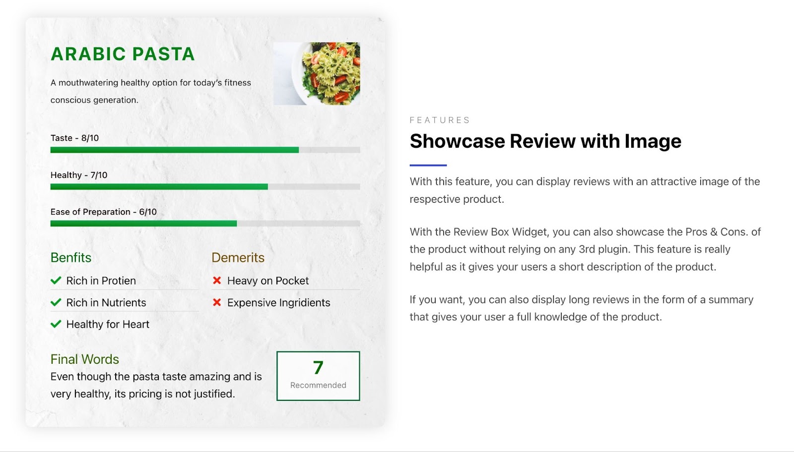 An example of the PowerPack review box widget for Elementor
