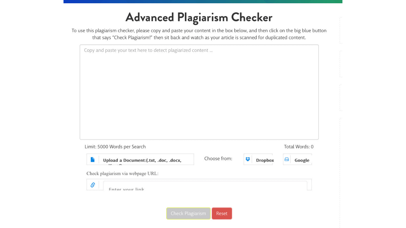  Screenshot of a plagiarism checker tool interface 