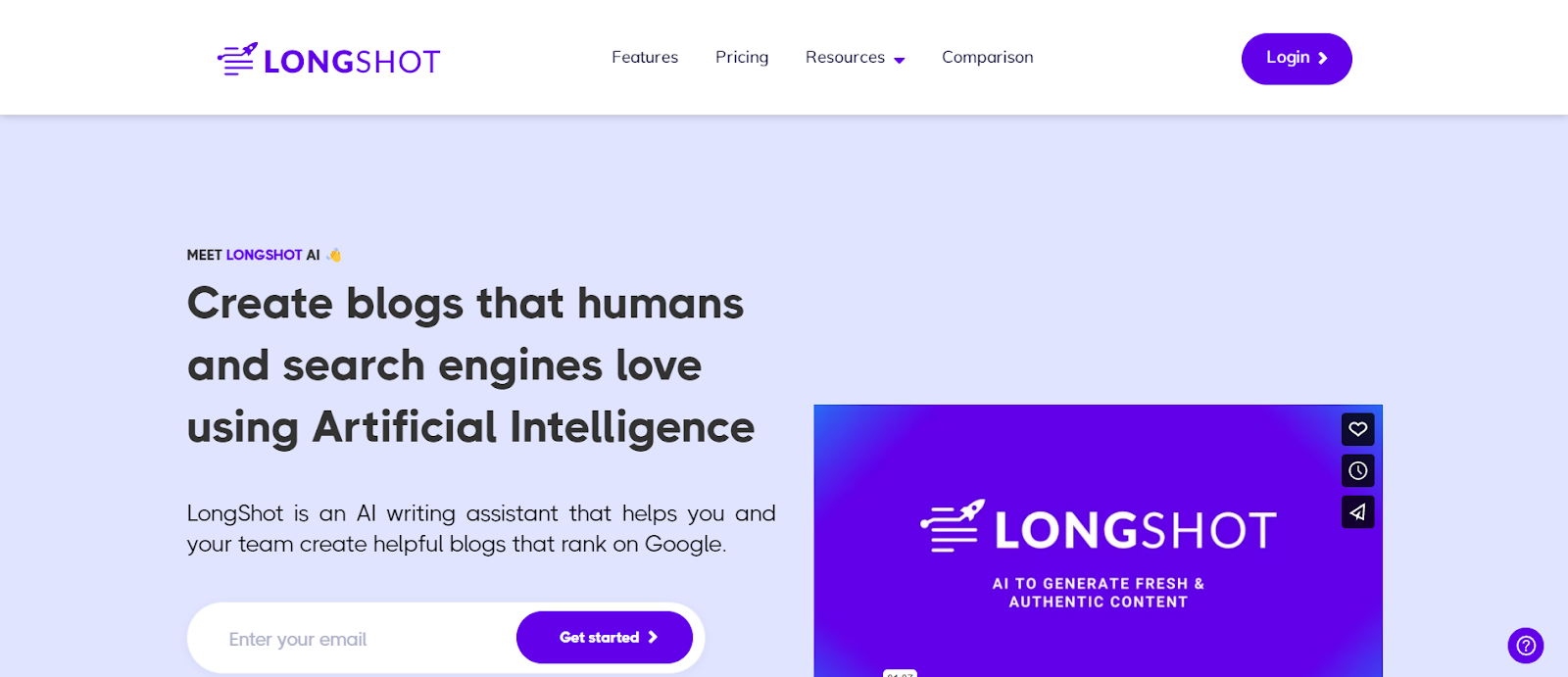 A screenshot of LongShot AI's website
