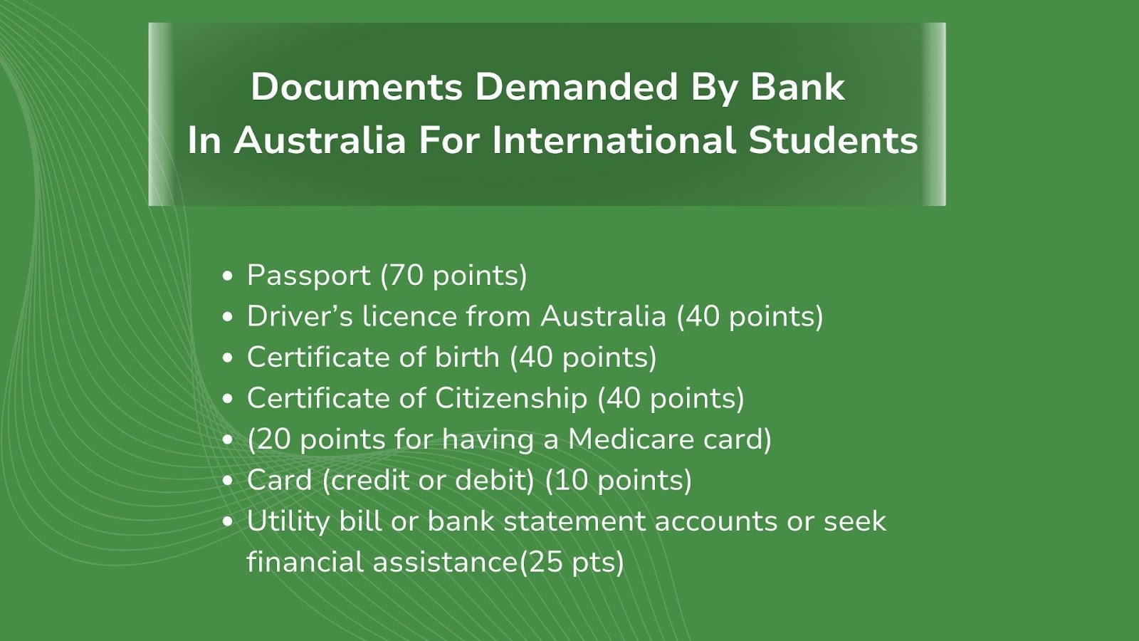 Documents demanded by banks in Australia from international students.