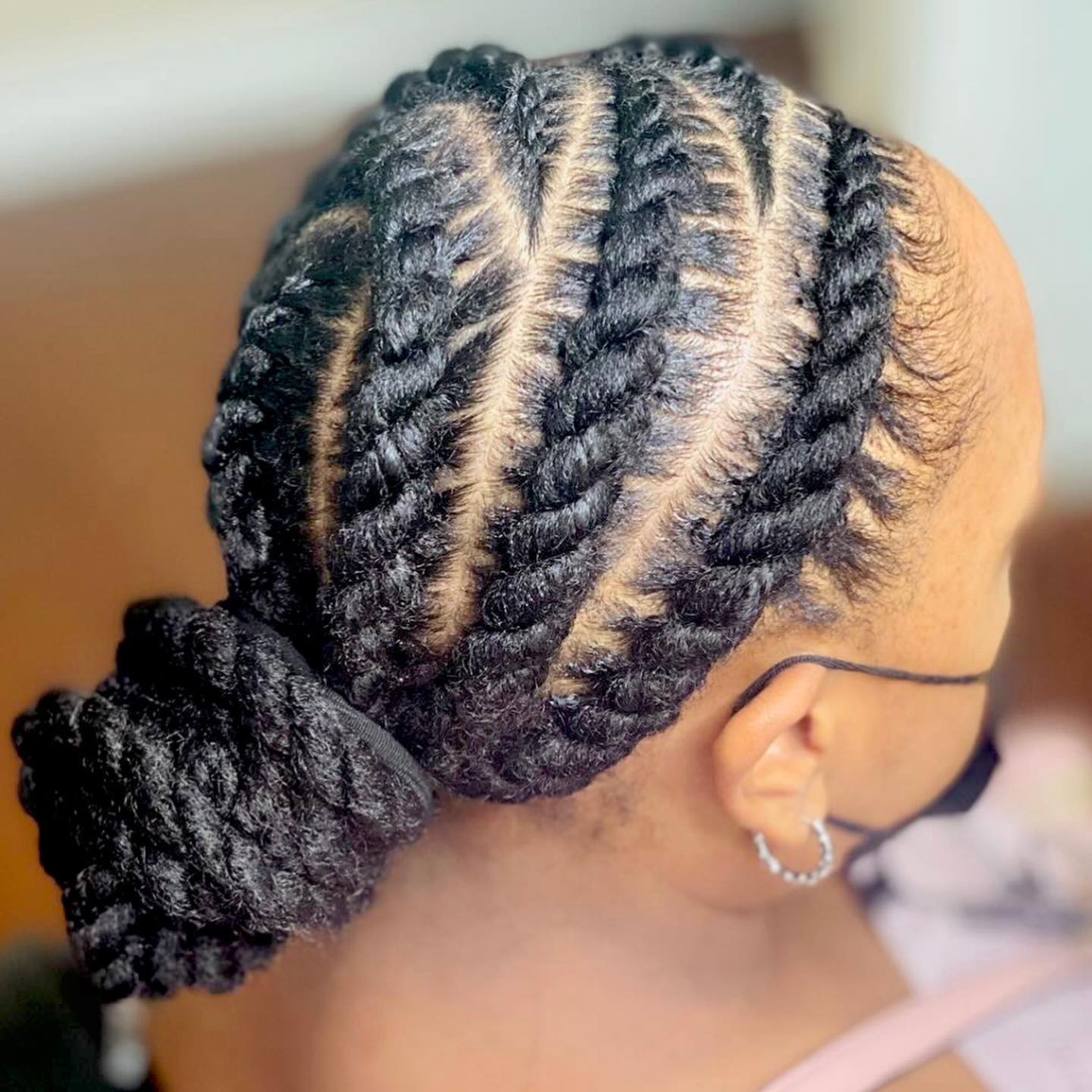 Flat Twists into Bun Braided Bun for Black Hair