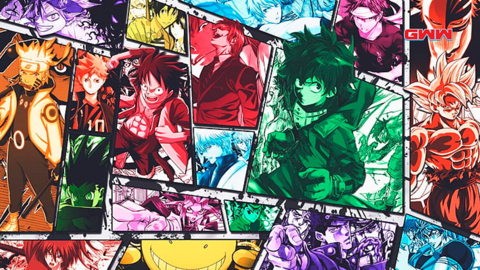 Diferentes personajes de anime en un cuadro de Wallpaper Flare