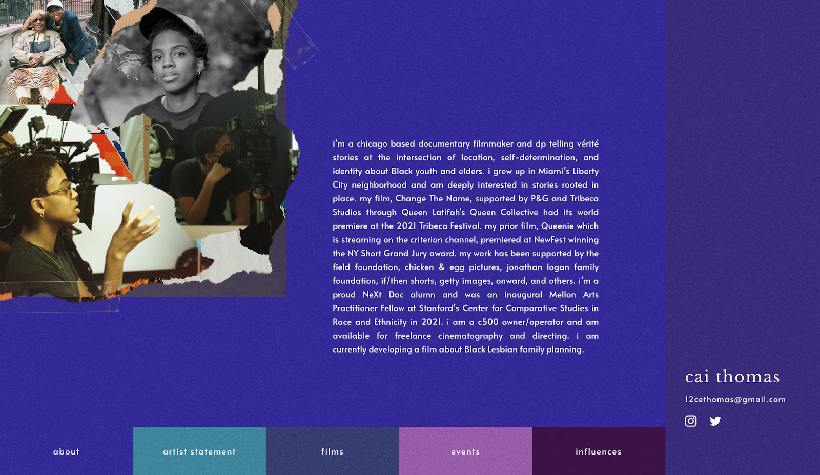 filmmaker website example, Cai Thomas