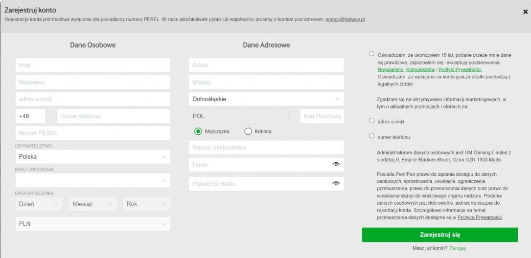 Betway bukmacher - rejestracja