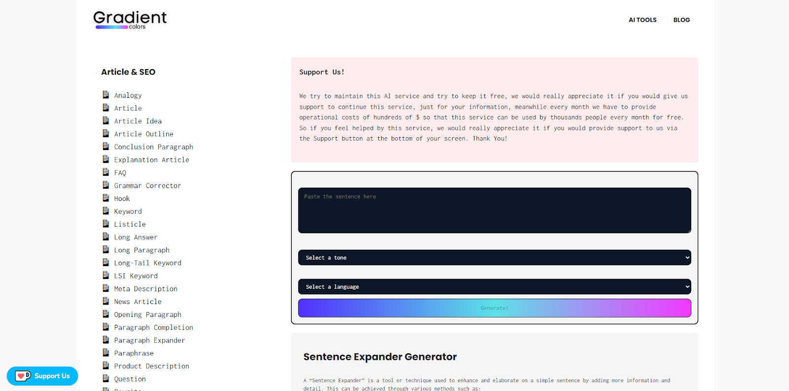 GradientColors Sentence Expander Generator