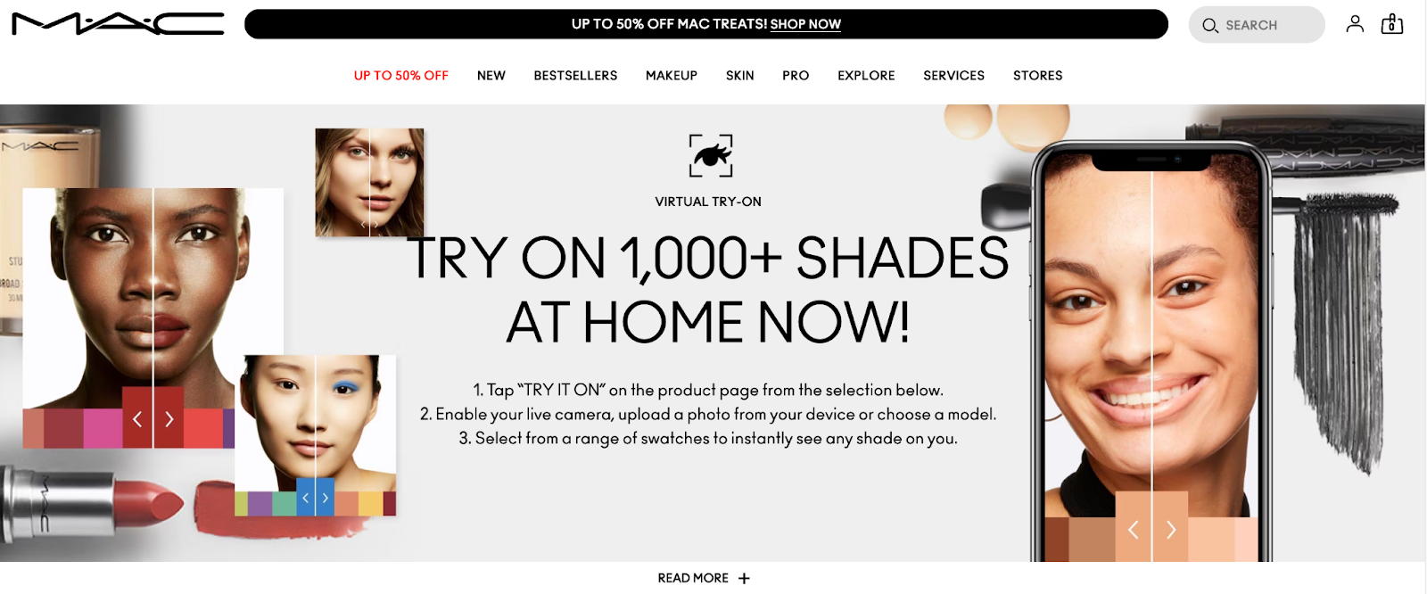 Screenshot of MAC's virtual try-on makeup tool.
