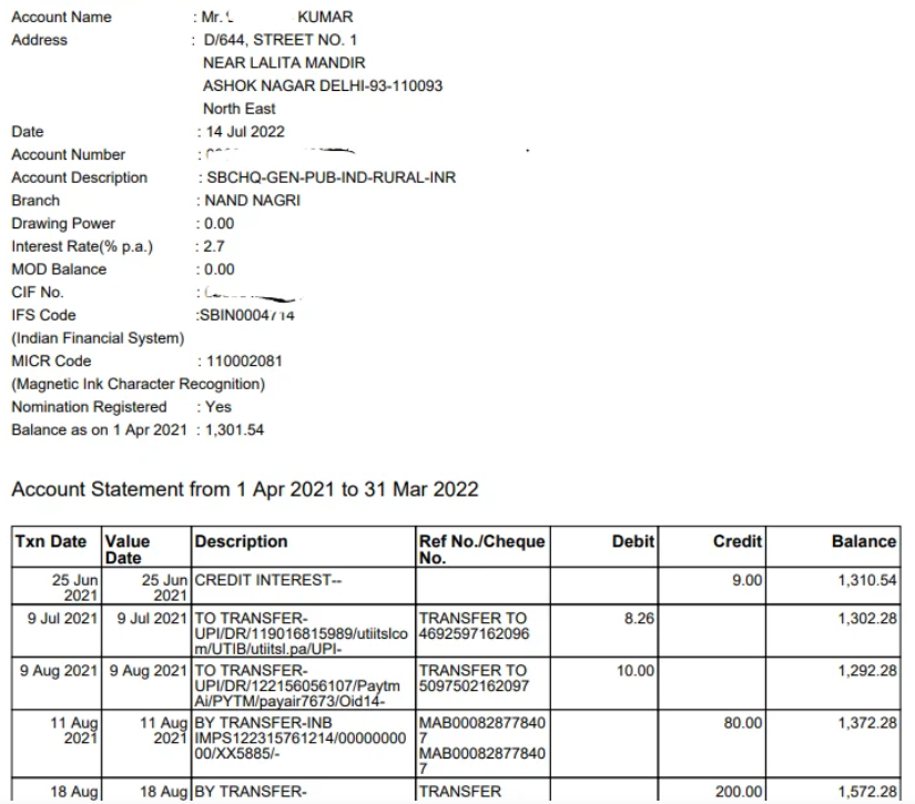 sharekhan bank statement