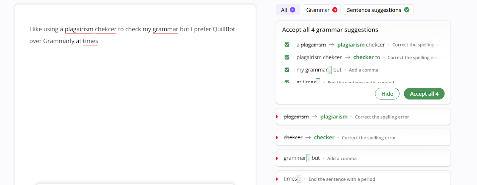 The Grammar Checker Tool from Quillbot
