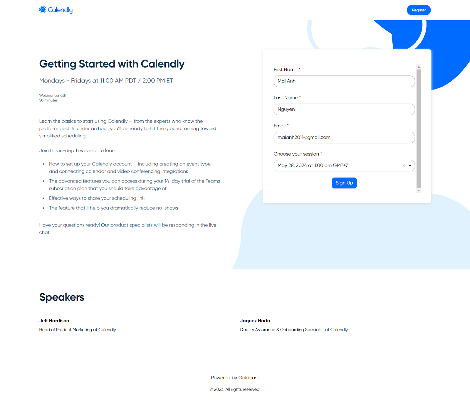 webinar landing page