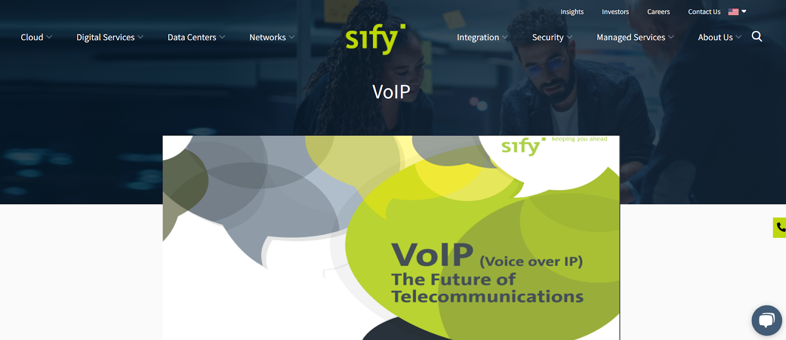Sify Technologies website snapshot highlighting the services it provides.