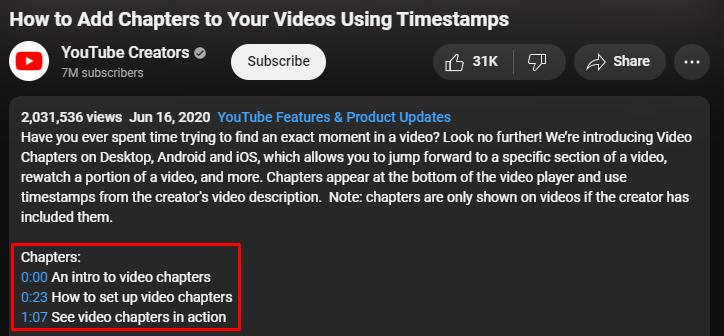 timestamps in youtube description