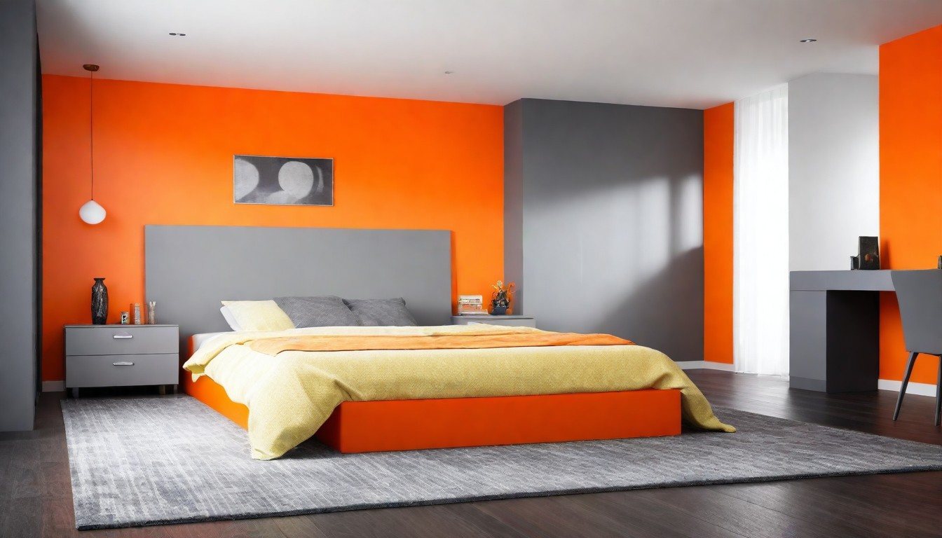 orange two colour combination for bedroom walls