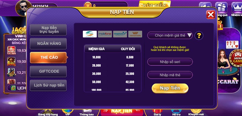 Hướng dẫn nạp tiền 68 game bai