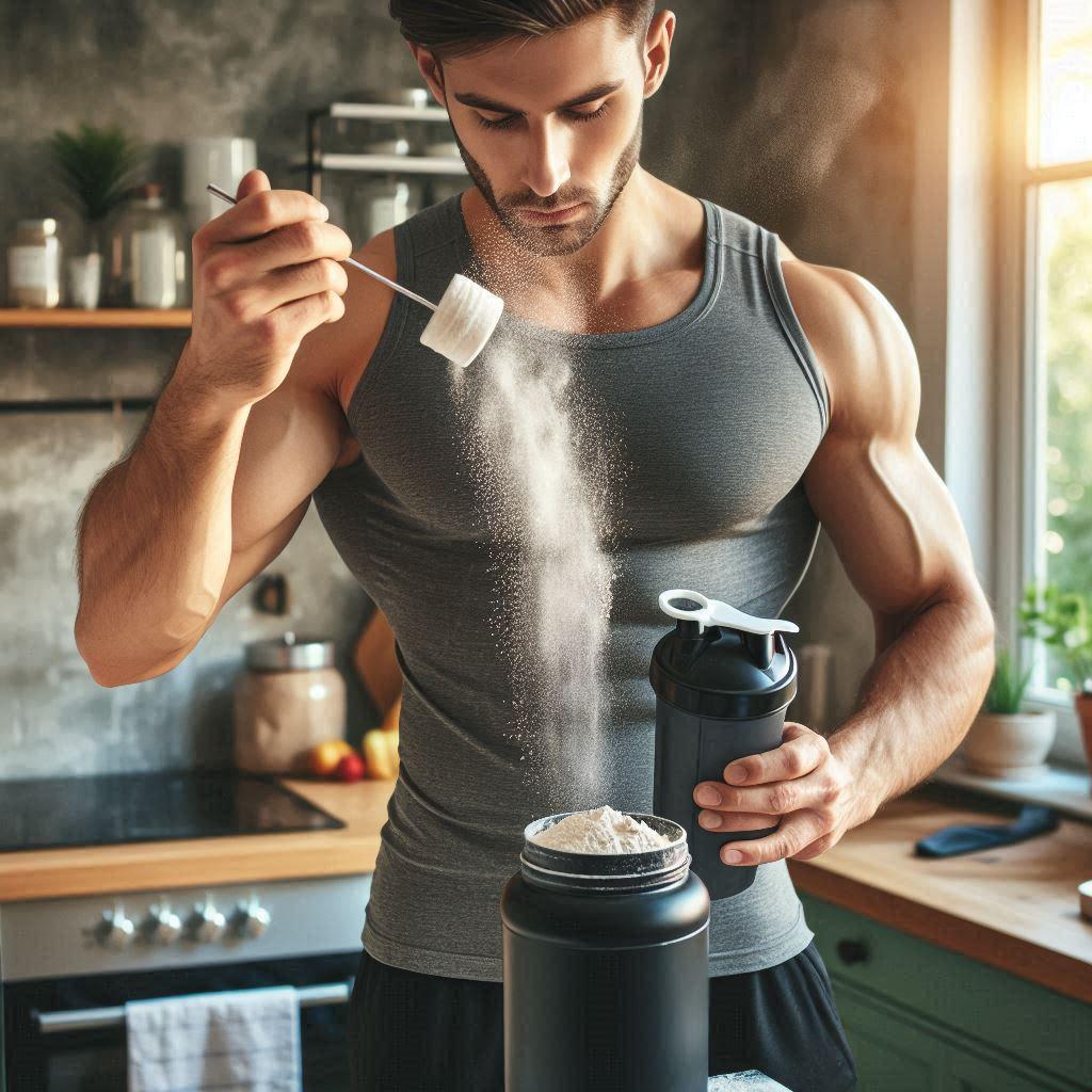 man trying protein powder