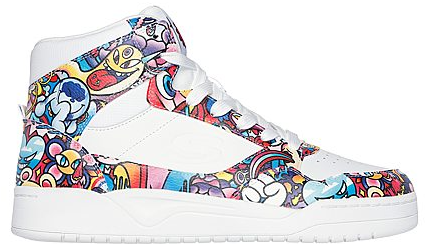 A white and colorful shoe

Description automatically generated