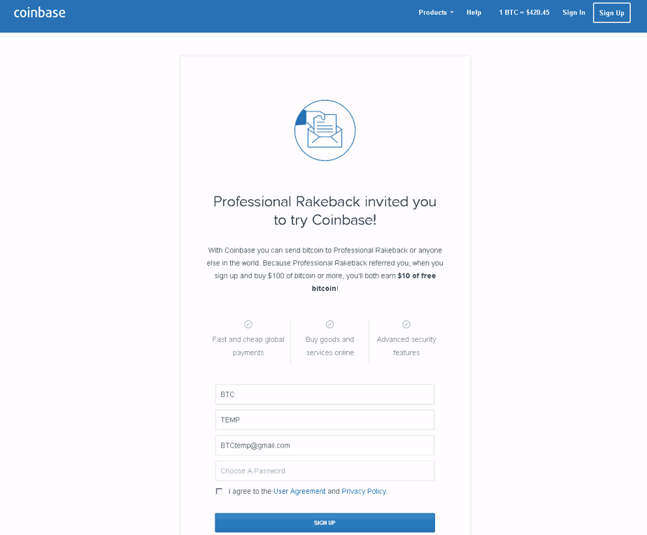 Sign up to Coinbase through ProfRB's link