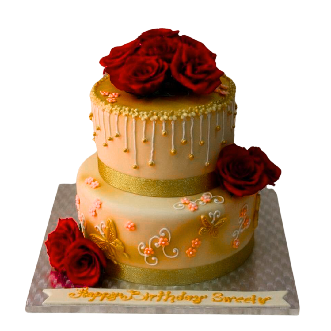 Red Velvet Splatter Rose Cake Design Image by Belly Amy's