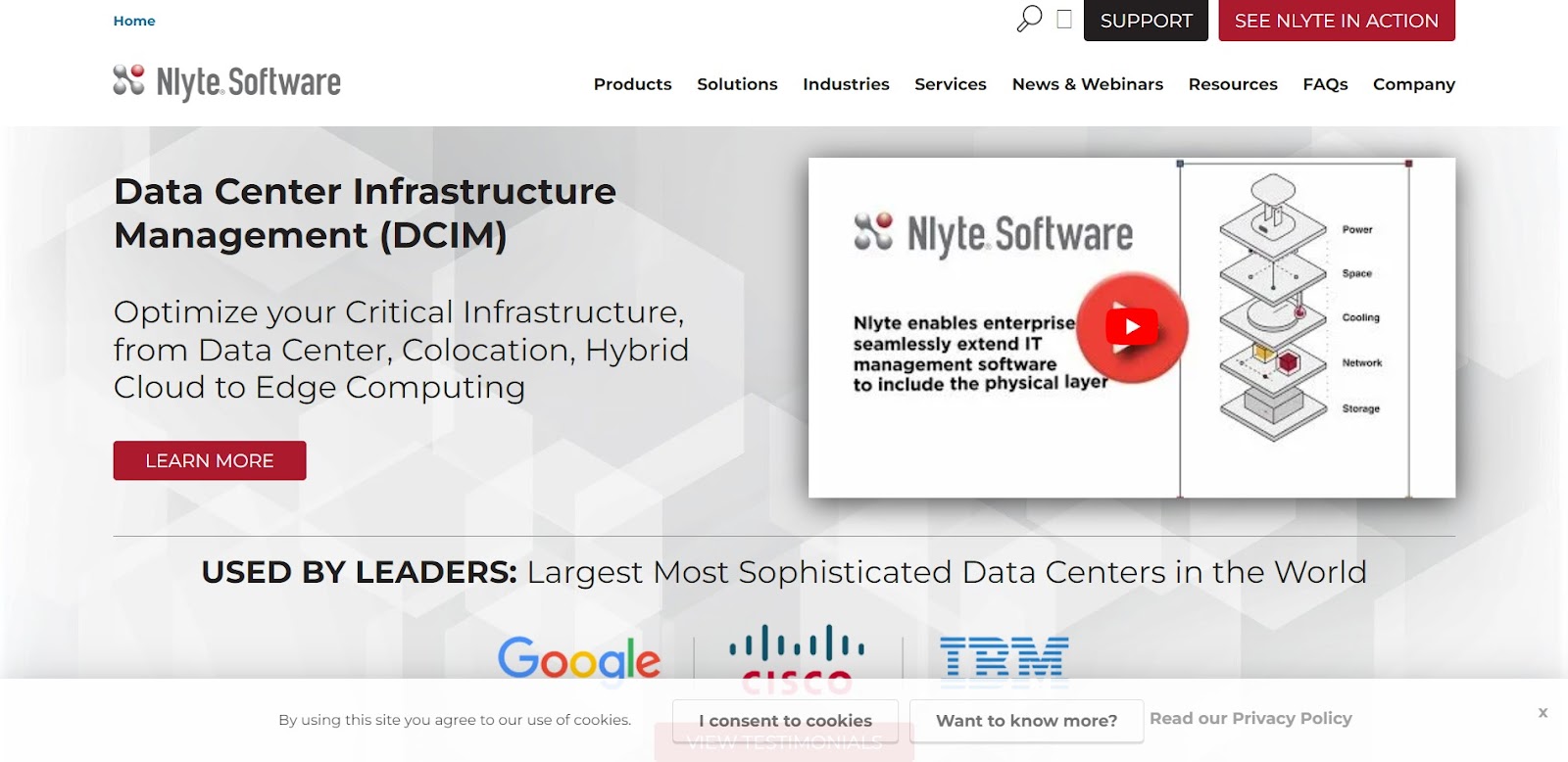 A screenshot of Nlyte DCIM's website