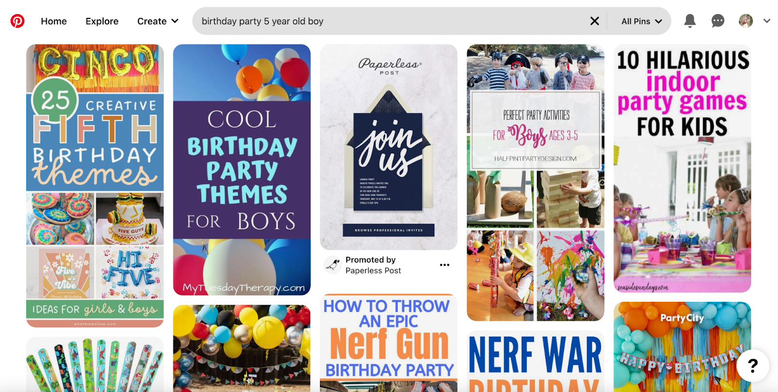 birthday party ideas on Pinterest, long-tail keywords, SEO
