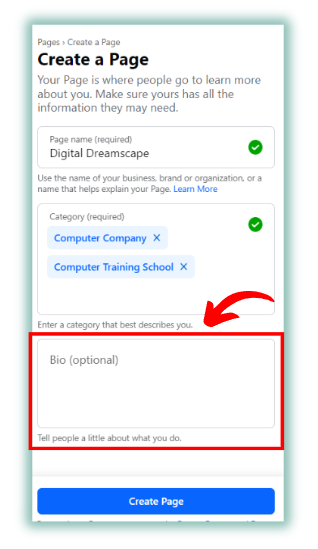 A red arrow pointing to the 'Bio' option boxed in red.