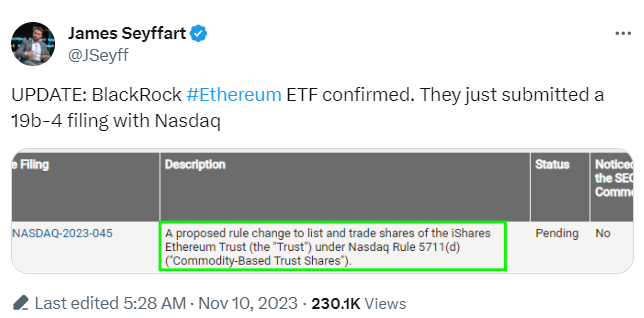 貝萊德提交現貨以太坊ETF申請文件