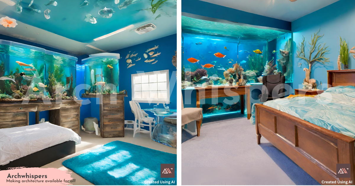 Stylish Bedroom Featuring Full-Wall Fishtanks