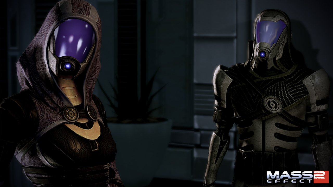 An in game screenshot of the character Tali from Mass Effect 2. 