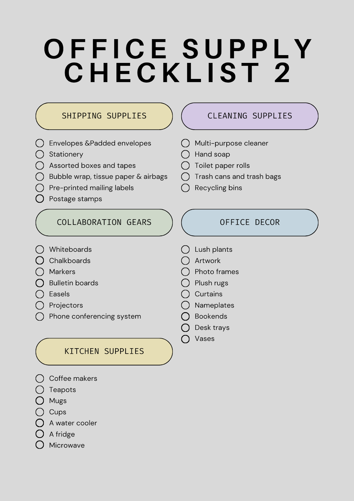 Office Supply Checklist