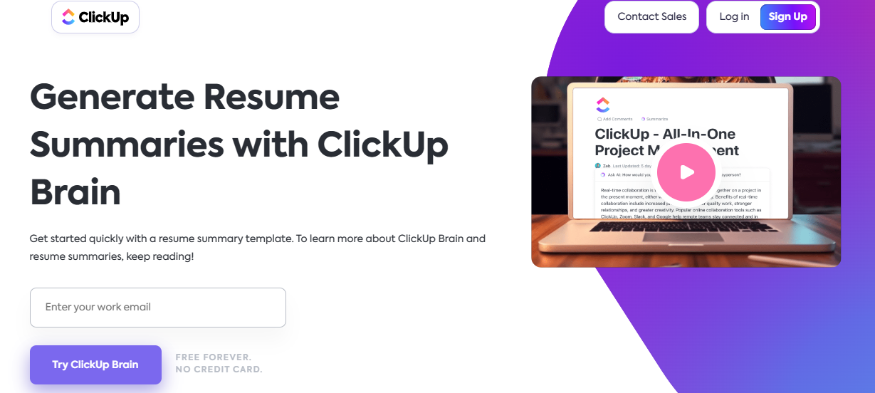 ClickUp Brain AI Resume Summary Generator