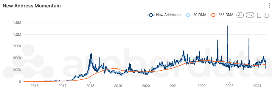 Amberdata Ethereum new address momentum