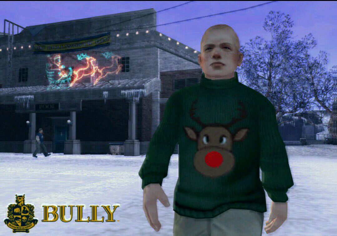 A promotional image of Jimmy Hopkins in a Christmas sweater from Bully