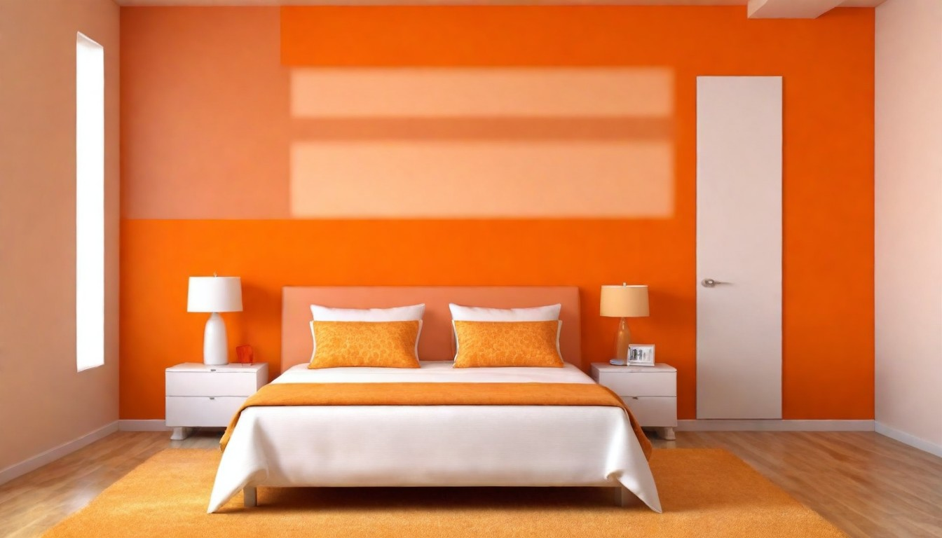 orange two colour combination for bedroom walls